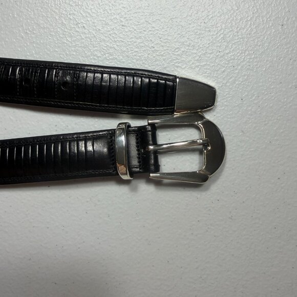 Mezlan Black Genuine Leather Belt Size 42 – Luxury Dress Belt with Silver Buckle - Picture 2 of 5